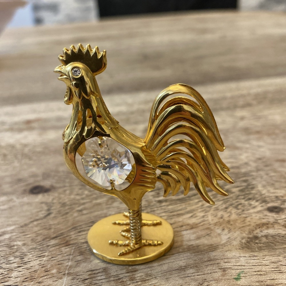Crystal m Mini Rooster Figurine Gold Bejeweled Spring Legs